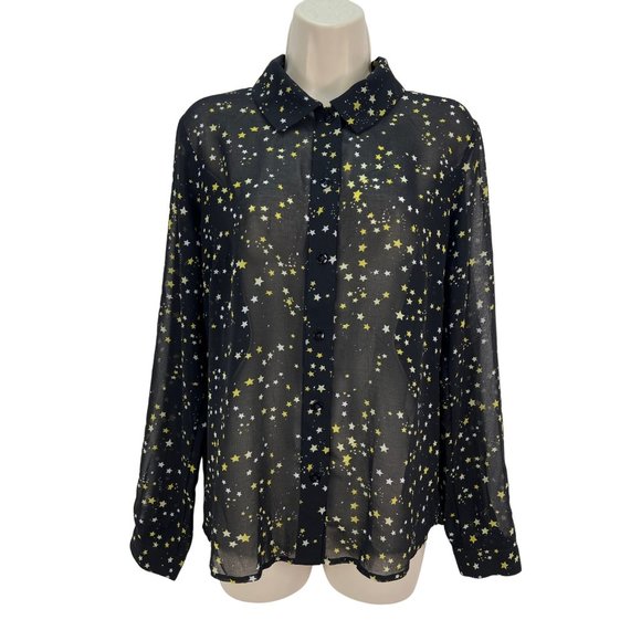 CAbi Tops - Cabi 3592 Galaxy Blouse Starry Night Black Long Sleeve Semi Sheer Size S